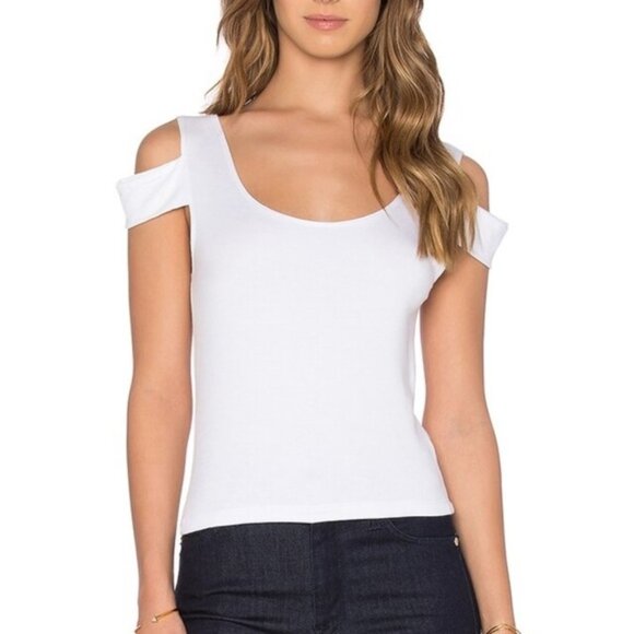 LNA Teresitas Crop Top Cut Out Cold Shoulder Boat neck Cotton White Size Small - Picture 1 of 14